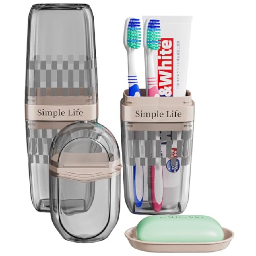Bamboo Toothbrush Set - Travel Soap Case Container, Portable Toothbrush